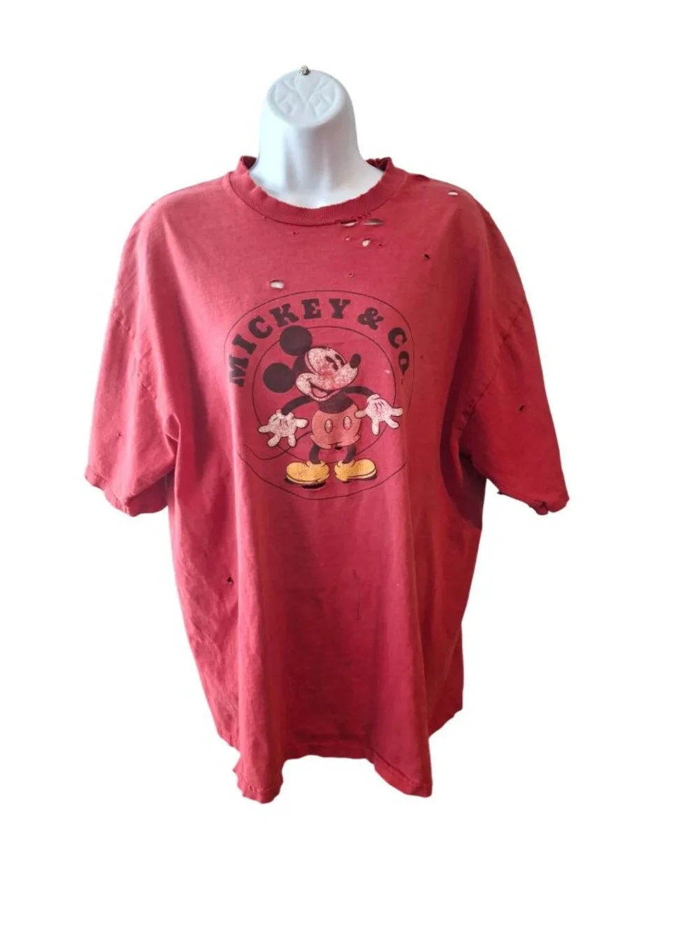 Vintage Mickey Mouse Distressed Tee XL Red Grunge Y2K Disney Streetwear